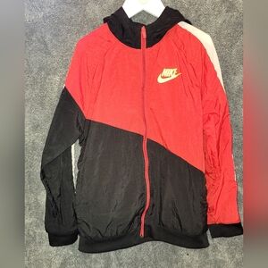 Nike Kid's Two-Tone Red and Black Wind Breaker Jacket Zip Up